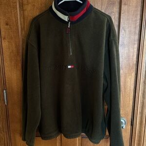 Tommy Hilfiger Vintage Dark Green Quarter Zip Fleece Sweatshirt with pockets